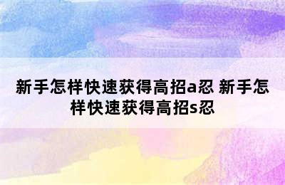 新手怎样快速获得高招a忍 新手怎样快速获得高招s忍